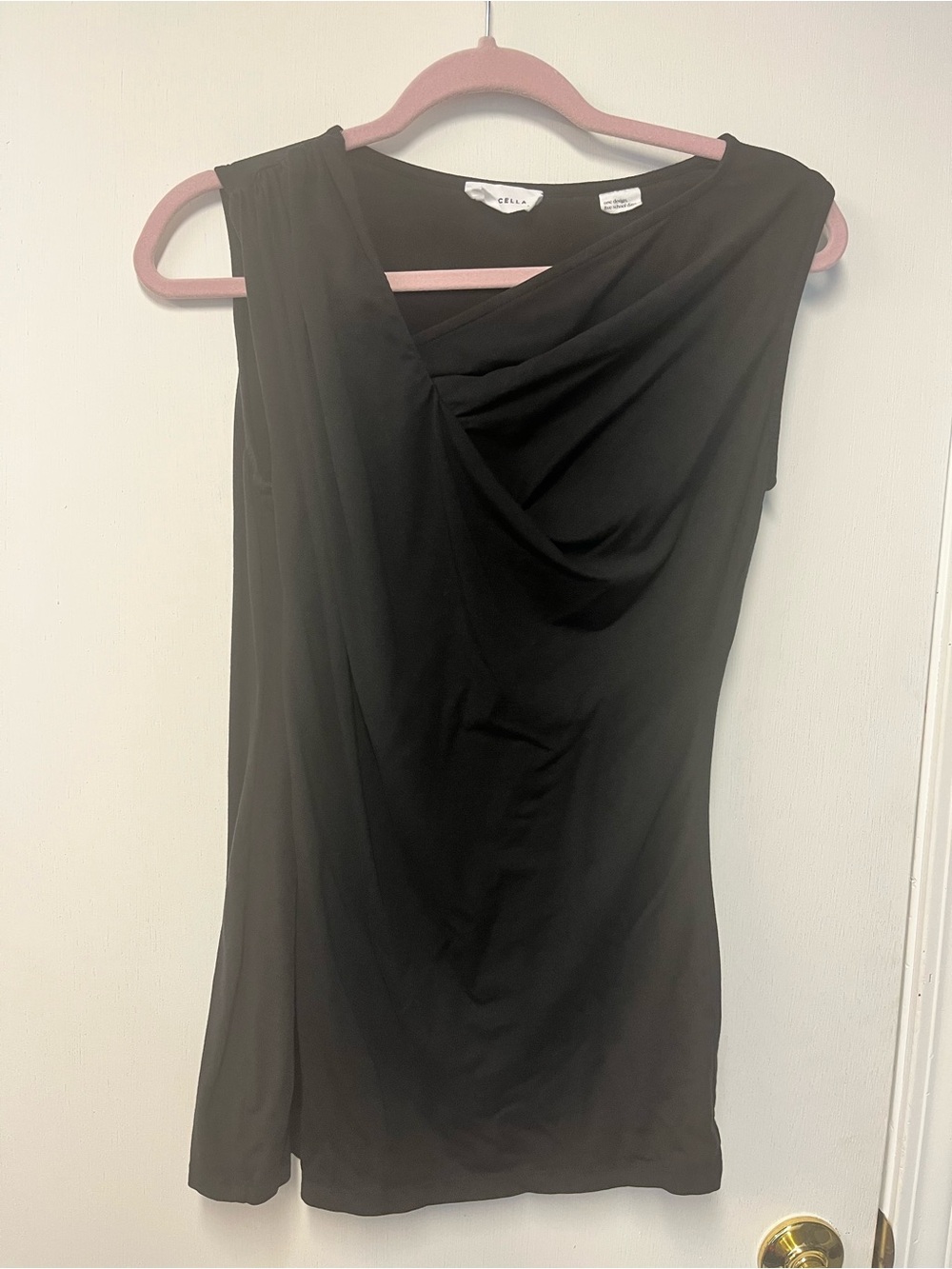 Marcella NYC Black Asymmetrical Draped Sleeveless Top Large One Shoulder